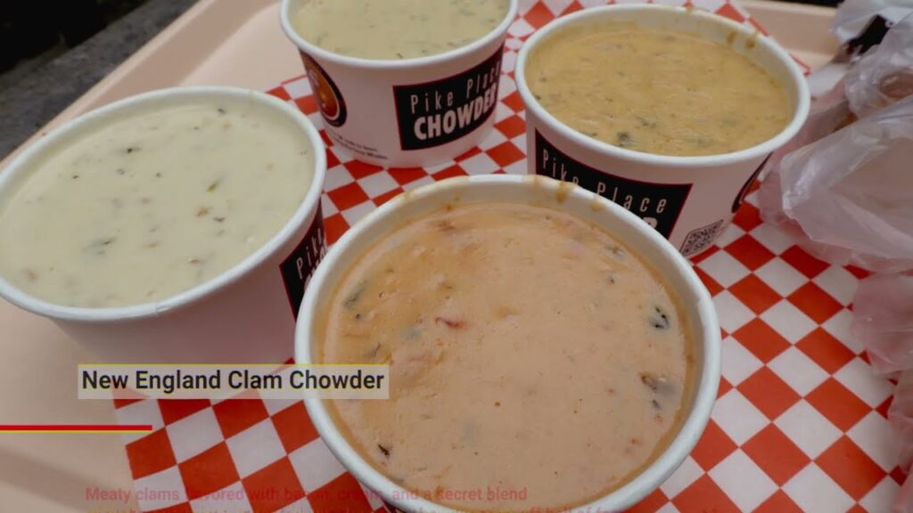 Four cups of chowder from Pike Place Chowder in Seattle